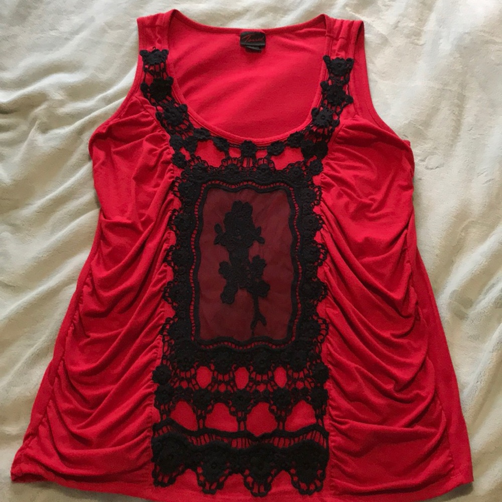 Torrid Size 1 Red w/Black Lace Tank Top